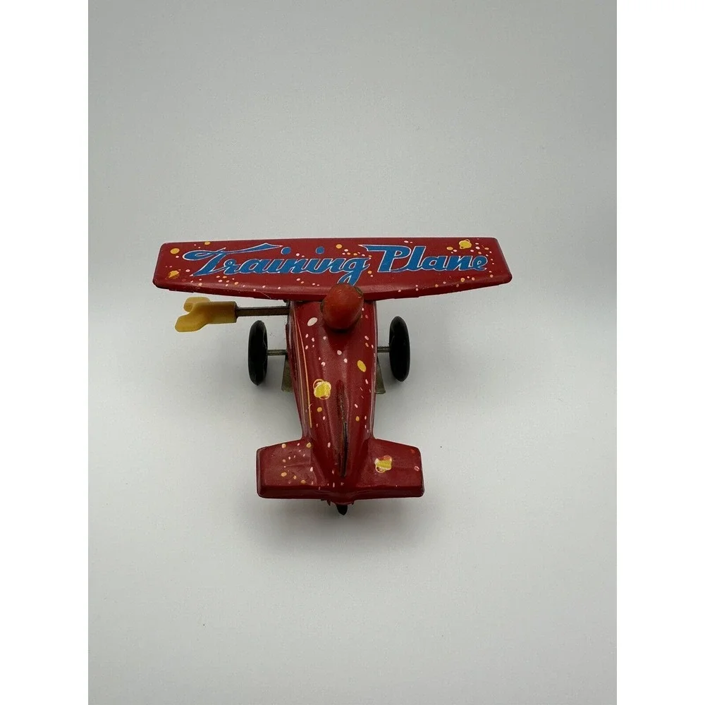 Vintage Training Plane Wind Up Tin Toy Red